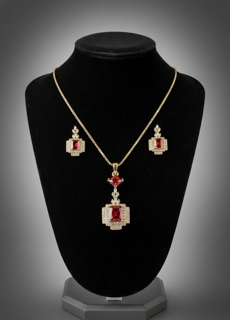 SET ARETES-COLLAR PIEDRA CUADRA CLRS