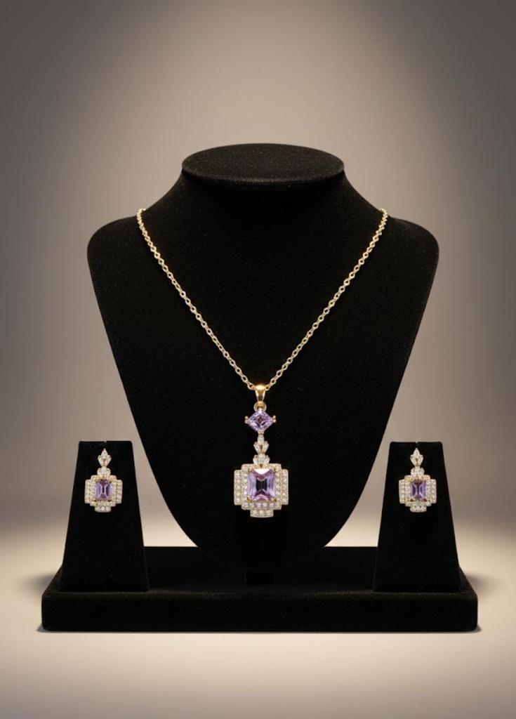 SET ARETES-COLLAR PIEDRA CUADRA CLRS