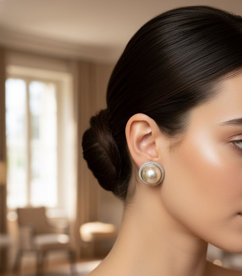 ARETES BLANCO BORDE PLATA 14MM