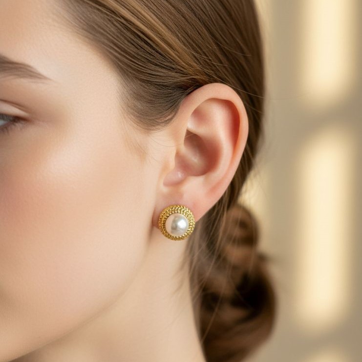 ARETES PERLA B/ DORADO 5MM