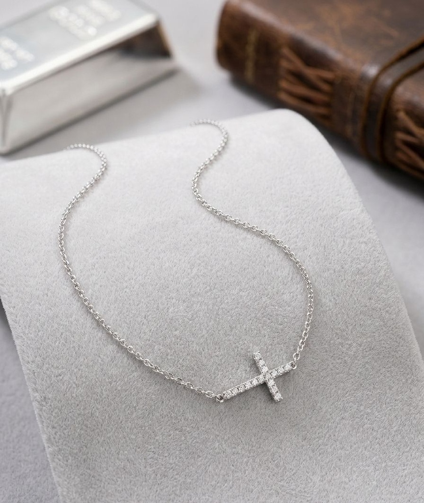 CADENA ENCHAPE CRUZ PLATEADO BRILLA