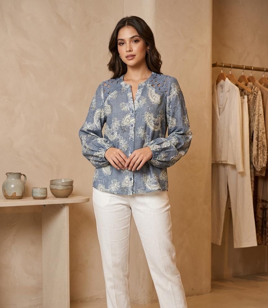 HOPE&HARLOW BLUSA AZUL FLRS HT814N74K