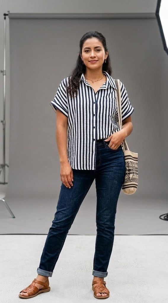 HOPE&HARLOW BLUSA AZUL RAYAS BLC HT81VZBJ5