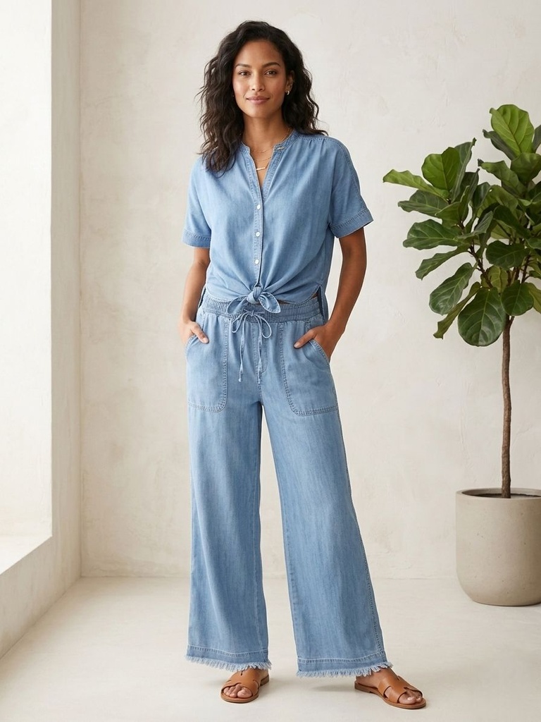 HOPE&HARLOW SET BLUSA-PANT.AZUL JEANS HT813246T