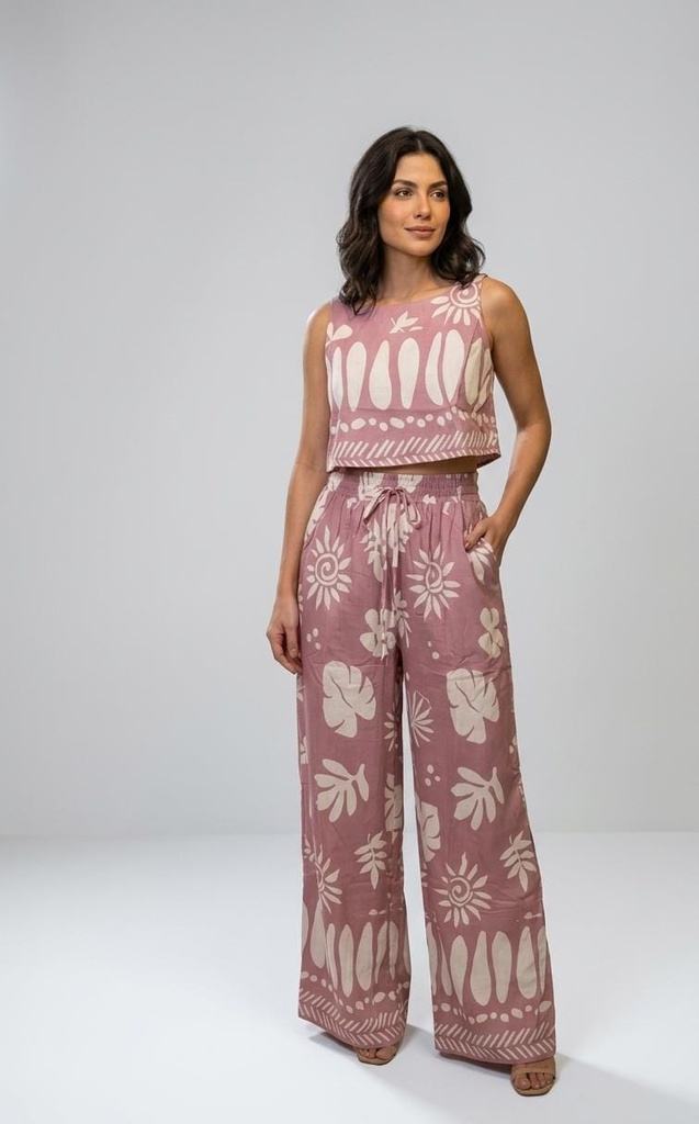 BIGHIT SET BLUSA-PALAZO ROSA ESTAM CREMA HST3423