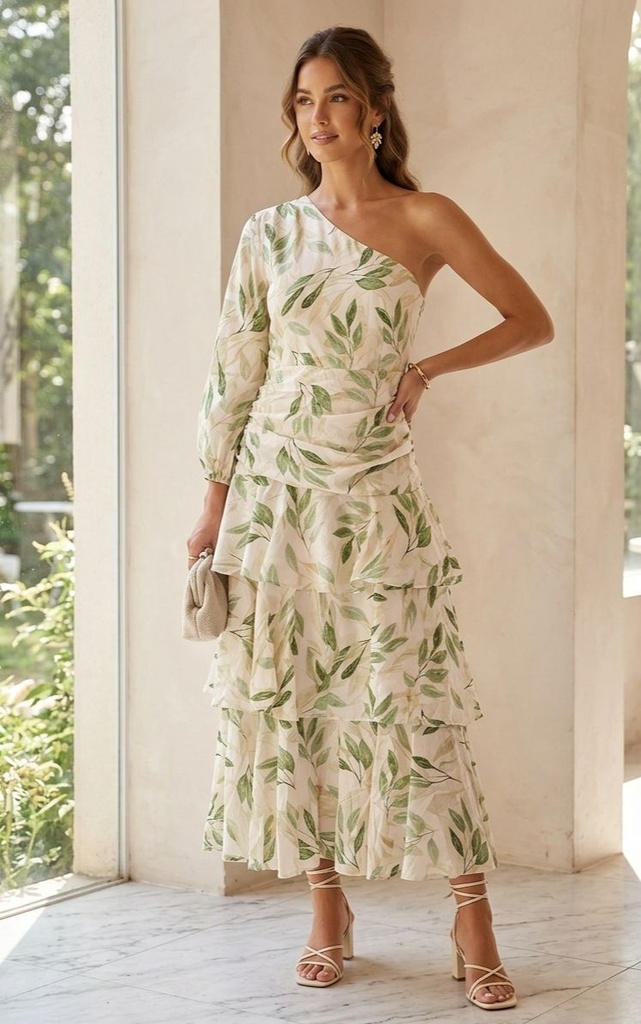 BIGHIT BLUSA BEIGE HOJAS VERDES HD3412