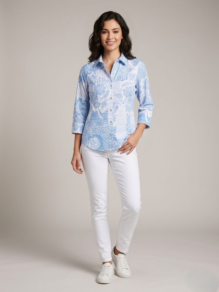 ZAC&RACHEL BLUSA BLANCO FLRS AZUL ST817ZAR86A