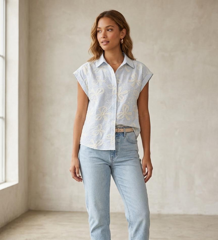 ZAC&RACHEL BLUSA CELESTE FLRS BLC ST815478B