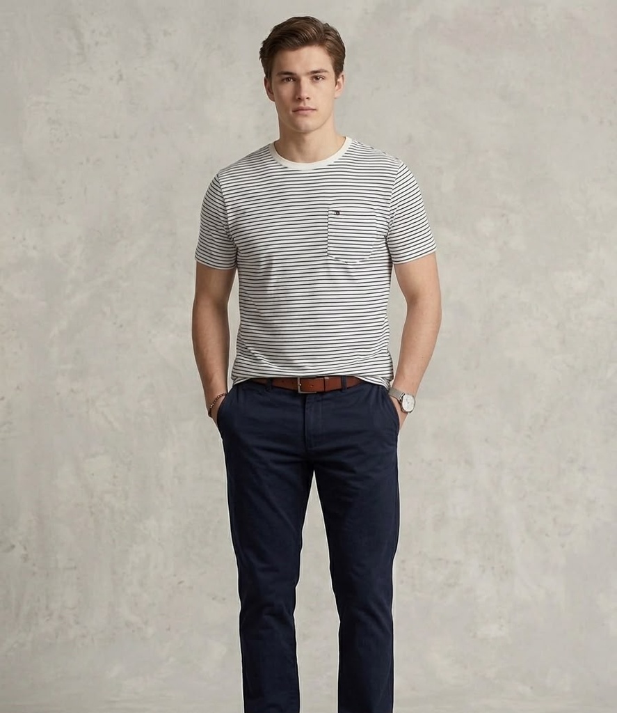 TOMMY CAMISETA C/R BLC RAYAS AZUL XM07551