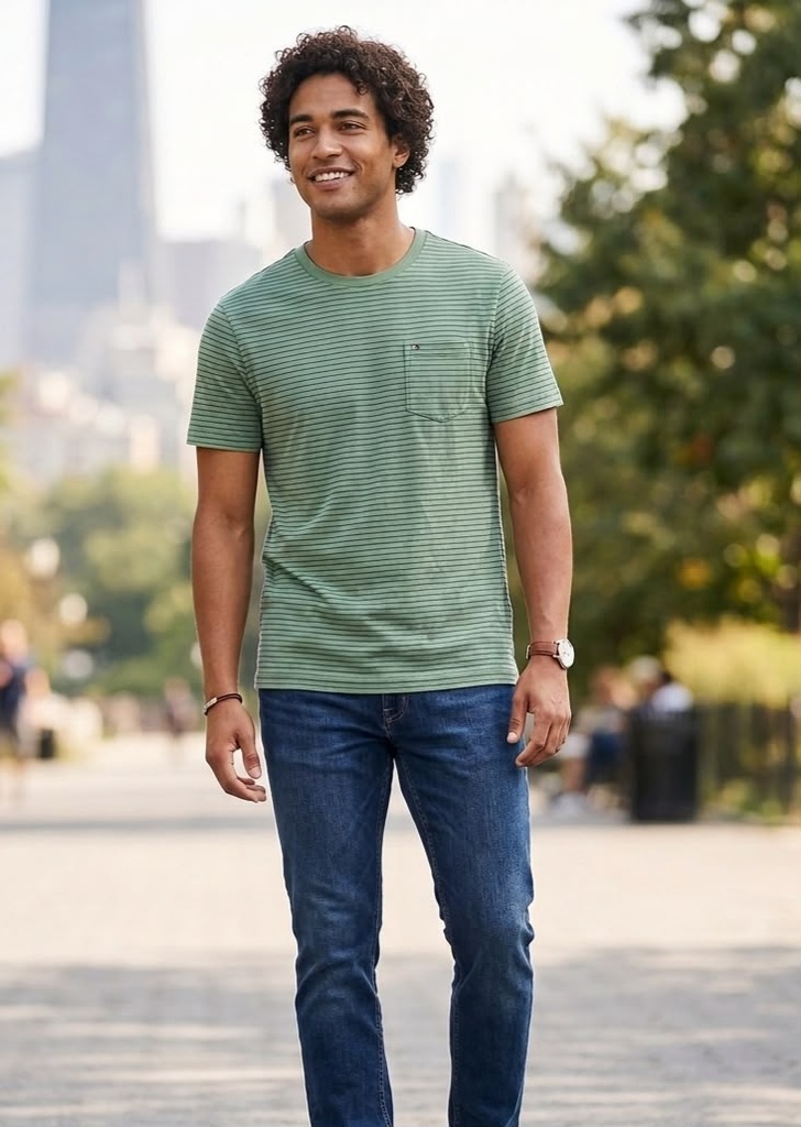 TOMMY CAMISETA VERDE RAYAS AZUL XM07551V
