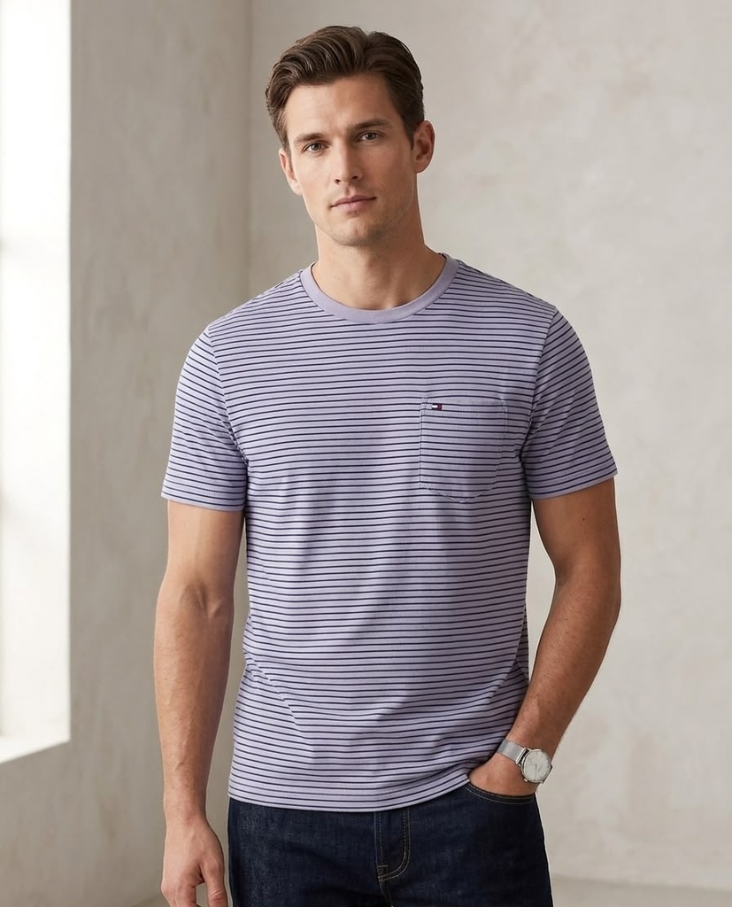 TOMMY CAMISETA LILA RAYAS AZUL XM07551M