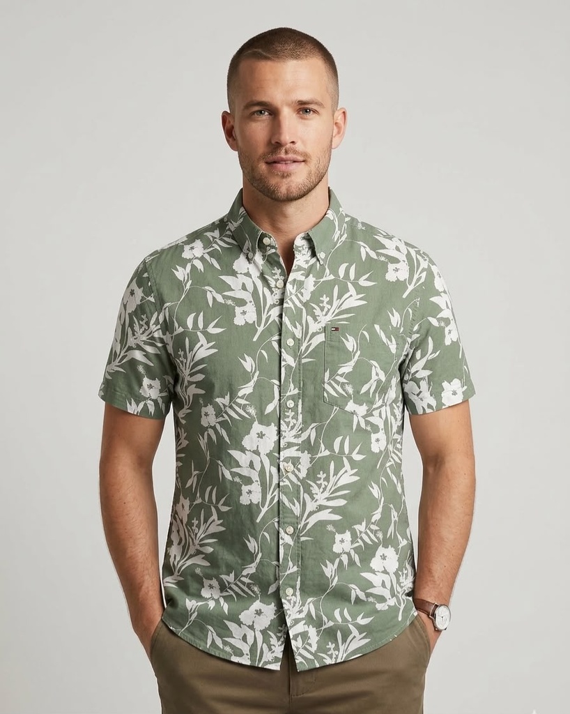 TOMMY CAMISA VERDE FLRS BLC XM07336