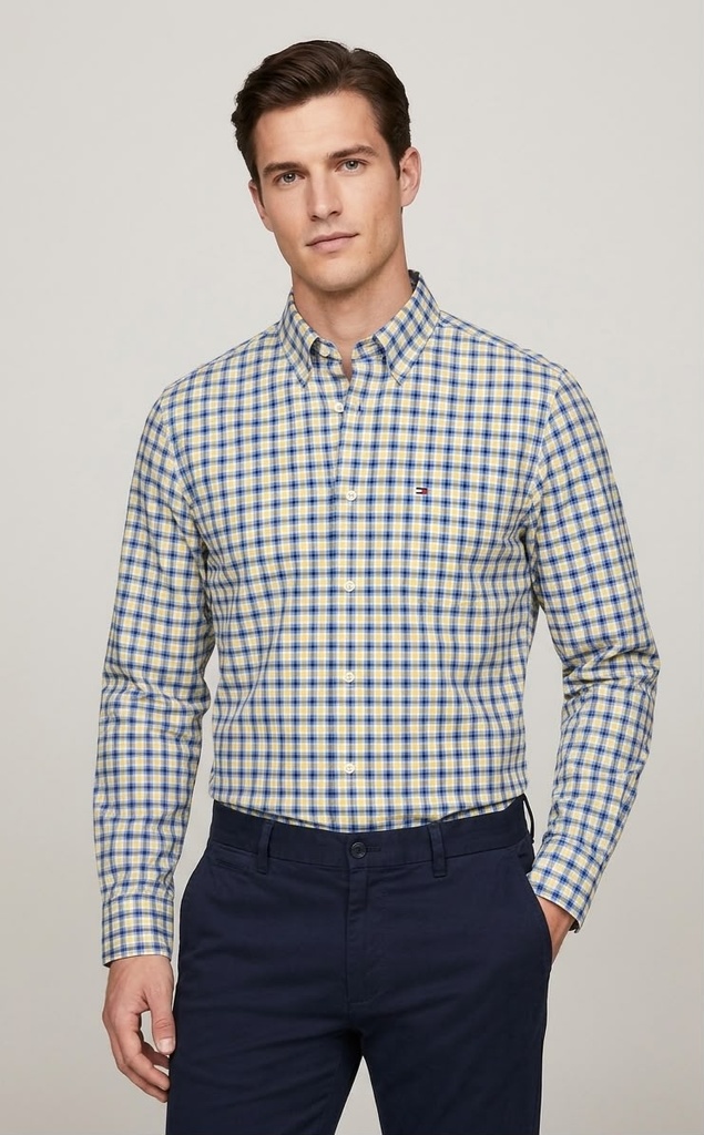 TOMMY CAMISA CUADRIC.AMARILLO-AZUL-GRS XM07388