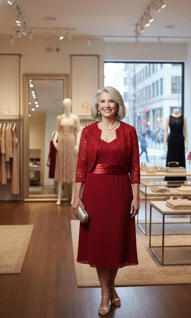 R&M RICHARDS VESTIDO MUJER ROJO VINO