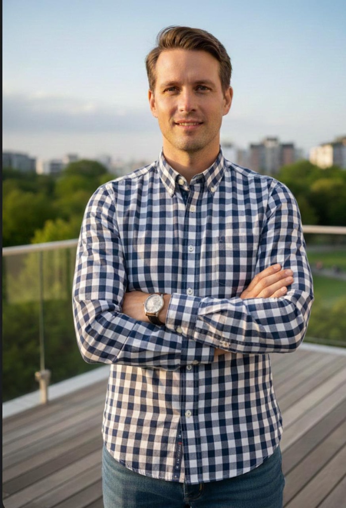 POLO CAMISA AZUL CUADRIC.GRIS-BLC