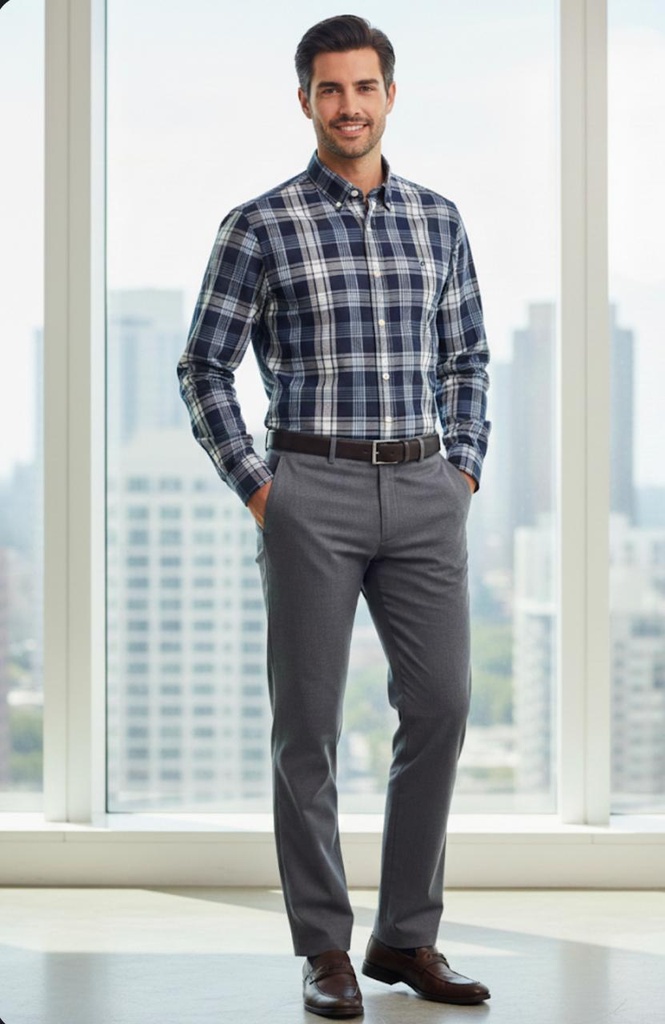 POLO CAMISA AZUL M.CUADRIC BLC-GRIS