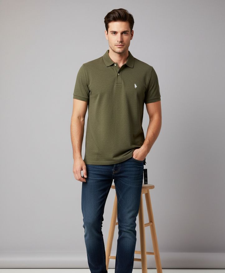 POLO CAMISETA VERDE OLIVO HOMBRE