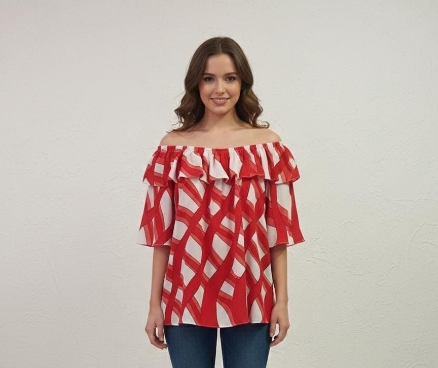 MILANO BLUSA MUJER ROJO-BLANCO
