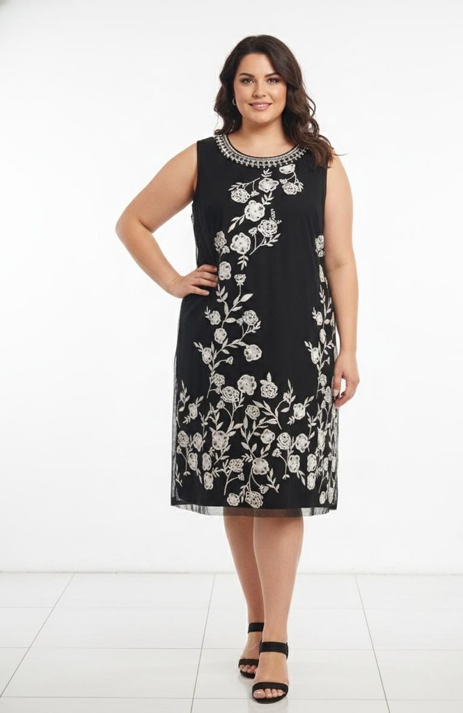 SD VESTIDO MUJER NEGRO FLRS BLC