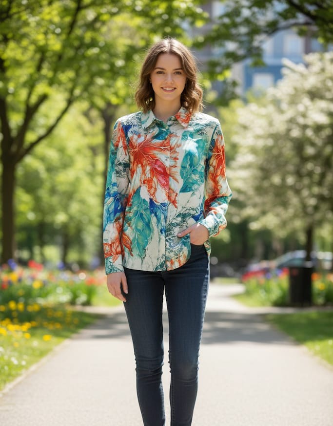 SIONI BLUSA VERDE HOJAS VERDE COLORES