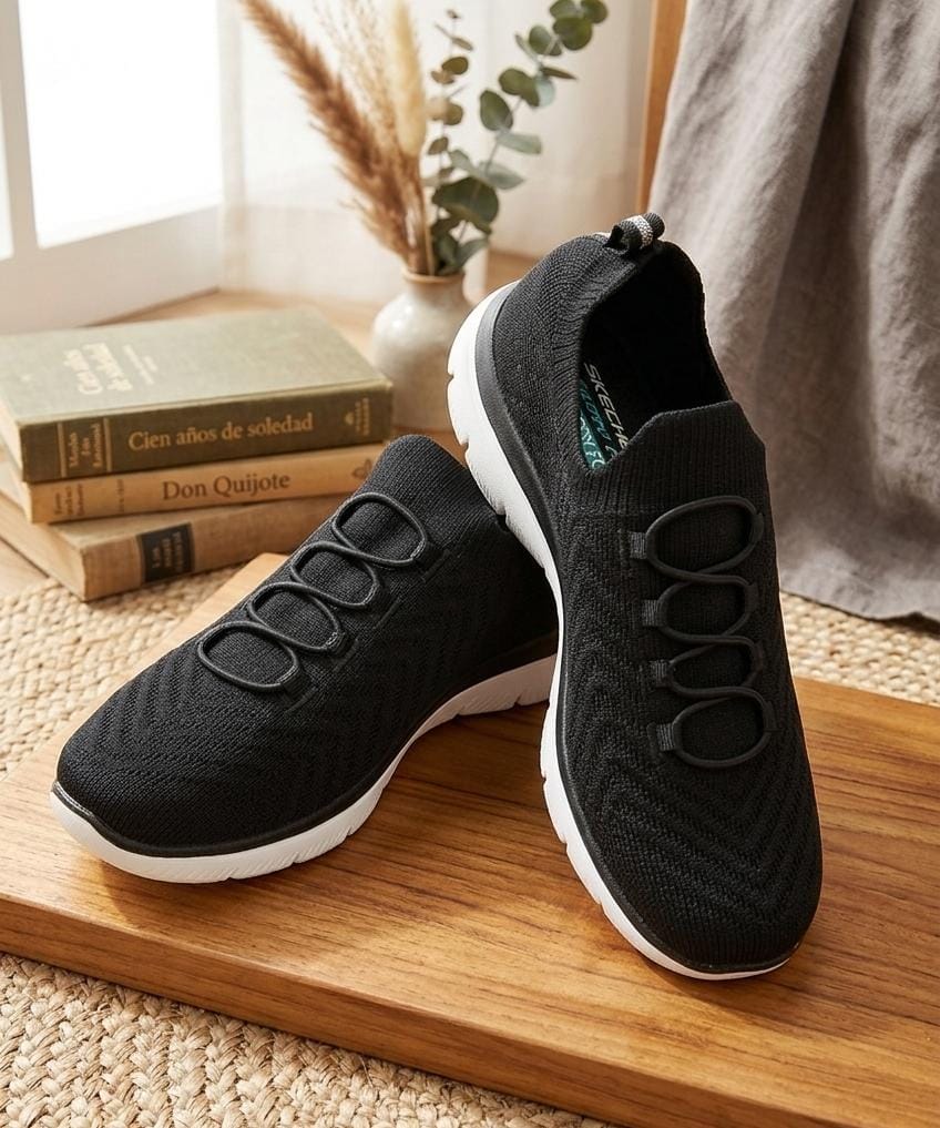 SKECHERS TENIS NEGRO-BLC MUJER