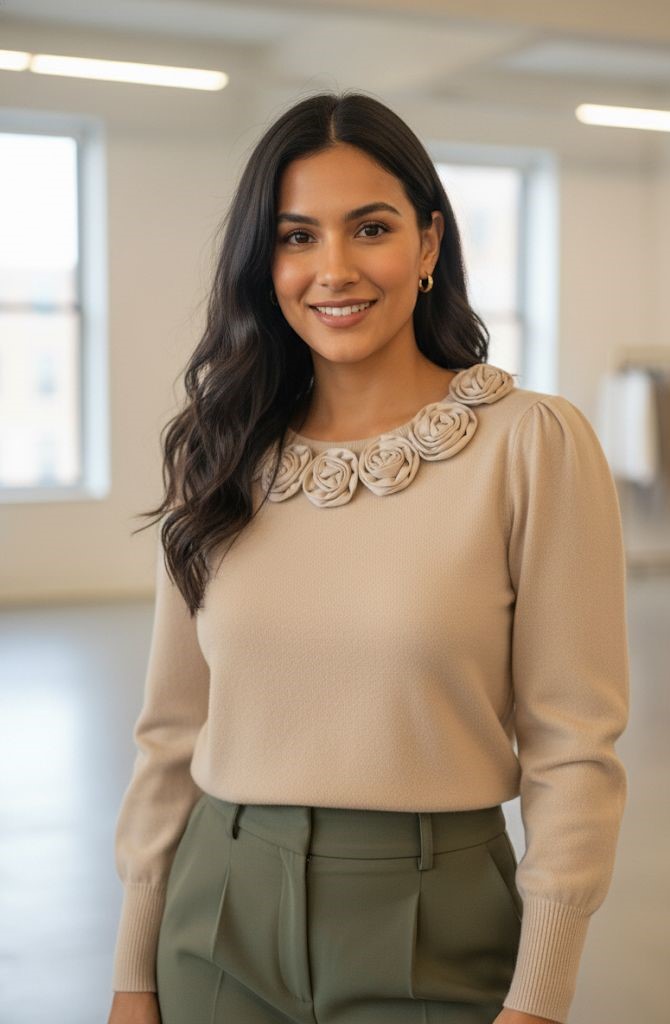 AAEDA BLUSA-SUETER BEIGE FLRS 16097