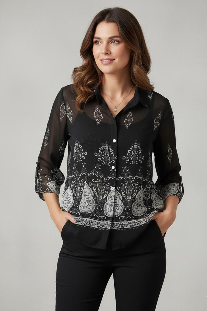 NICOLA BLUSA MUJER NEGRO ESTAMP.BLC