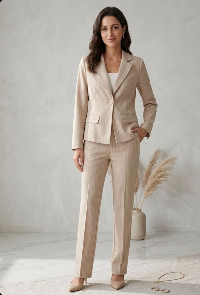 STEPS CHAQUETA-PANTALON BEIGE RAYAS
