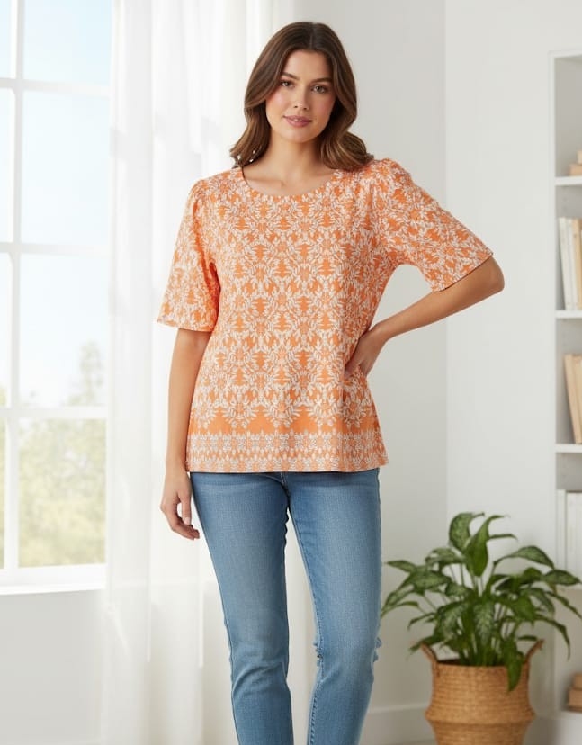 ANN TAYLOR BLUSA NARANJA FLRS BLC