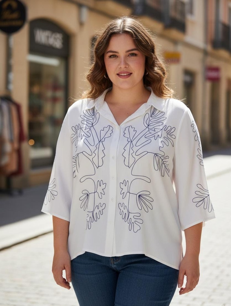 COLETTE BLUSA BLANCO FLOR AZUL PLUS