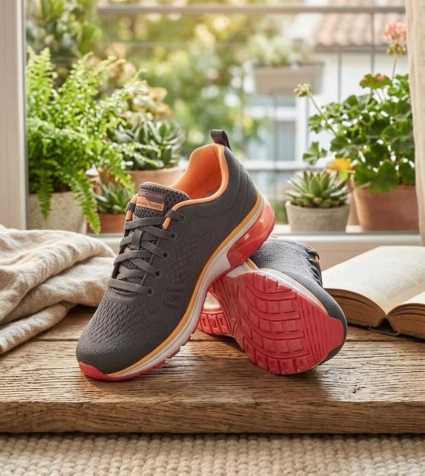 SKECHERS TENIS GRIS-NARANJA-BLC MUJER