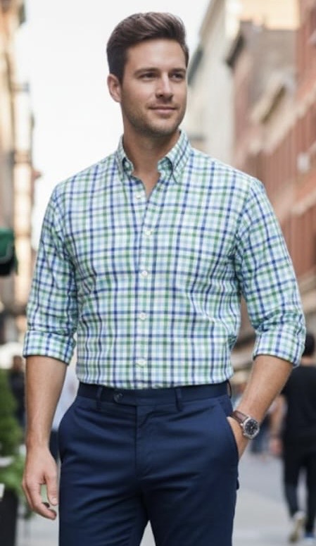 CHAPS CAMISA VERDE-AZUL-CUADRIC