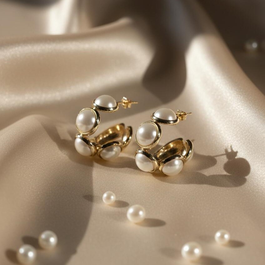 SEMI ARGOLLAS DORADO PERLAS GRANDES