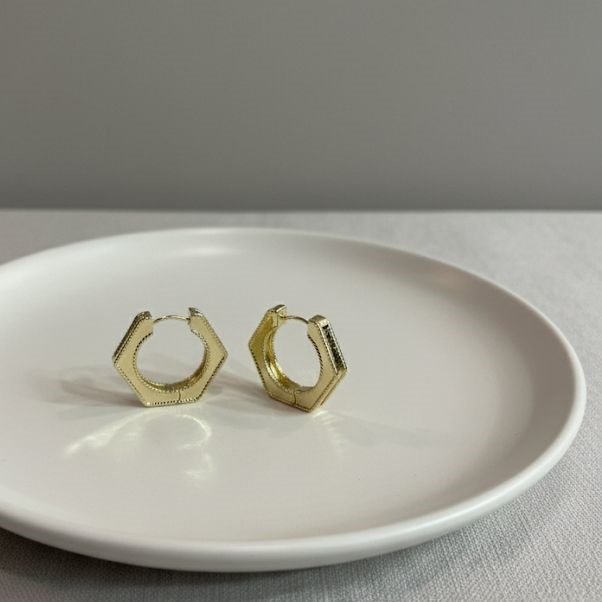 ARGOLLA ENCHAPE DORADO HEXAGONO