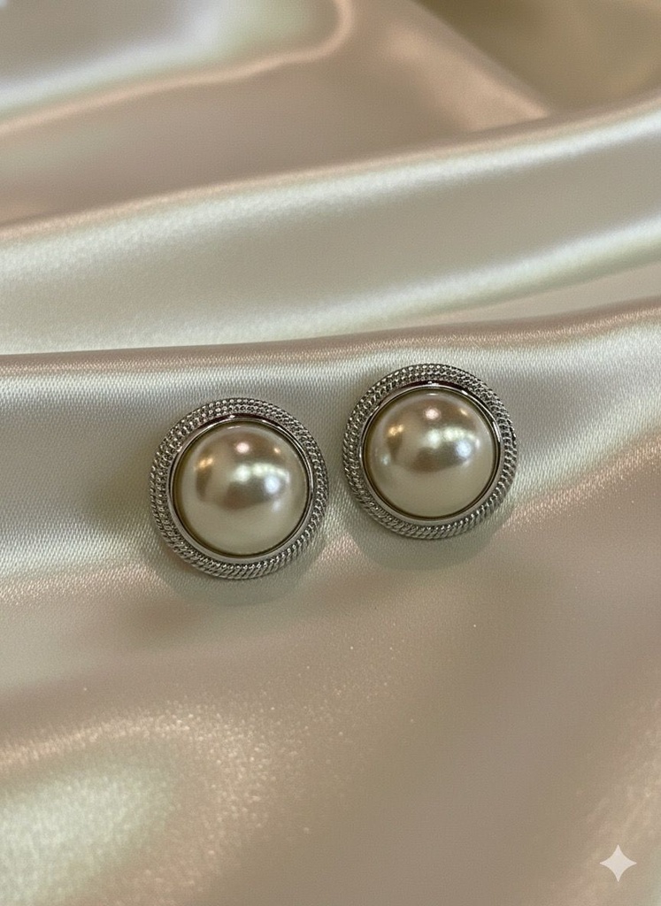 ARETES BLANCO BORDE PLATA 14MM