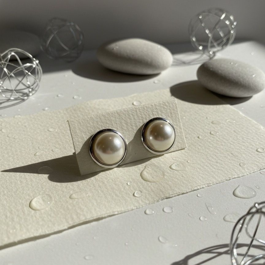 ARETES BLANCOS BORDE PLATA 10MM