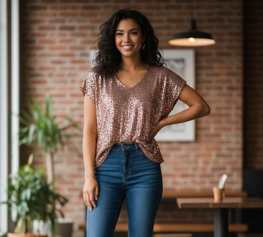 CECE BLUSA BRONZE LENTEJUELA