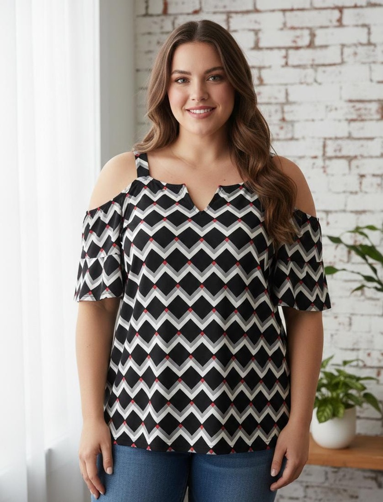 CHECK IT OUT BLUSA MUJER NEGRO-GRIS-BLC PLUS