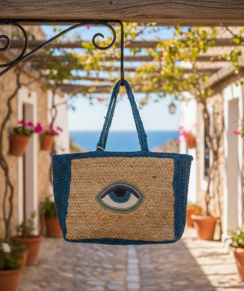 CARTERA VERANO BEIGE-AZUL OJO