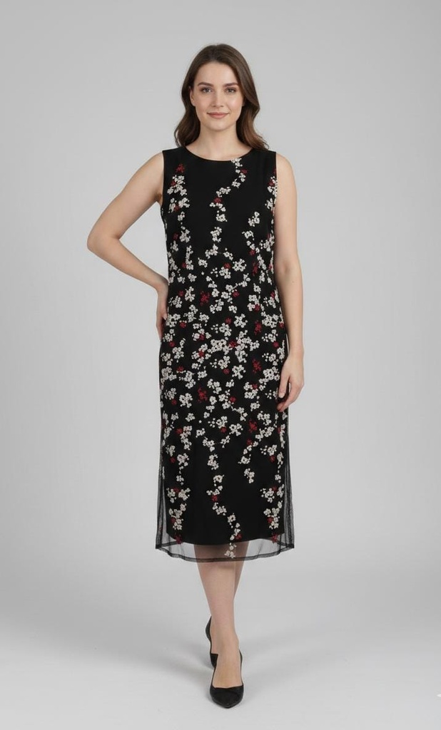SLNY VESTIDO MUJER NEGRO-FLORES