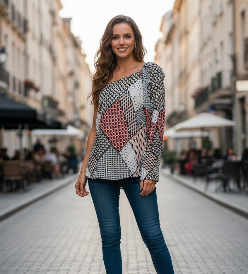 LULUMARI BLUSA MUJER AZUL ESTAMPADO