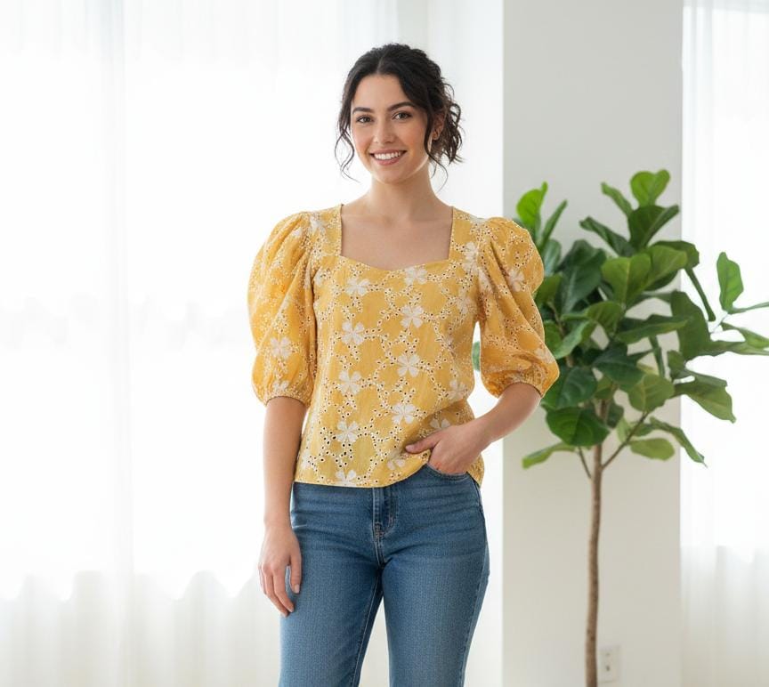 PASTEL BLUSA MUJER MOSTAZA-FLRS BLC