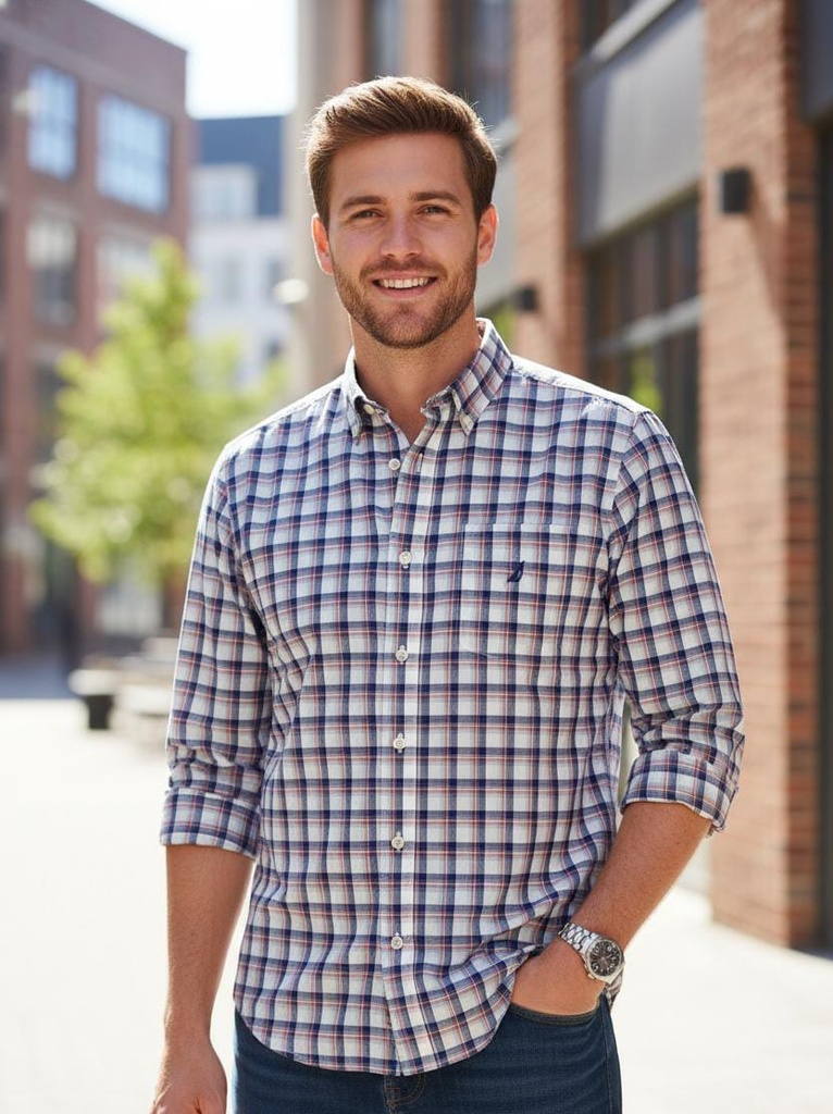 NAUTICA CAMISA CUADRIC.BLC-AZUL-