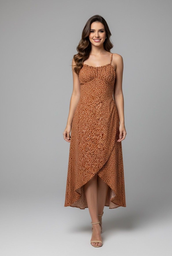 HYFVE VESTIDO CAFE PNTS BLANCOS  HF24C983