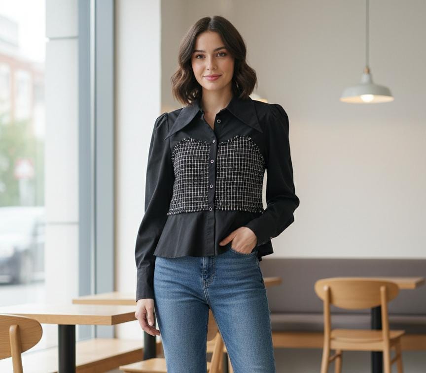 BLUSA BLANCO Y NEGRO TWEED JS009