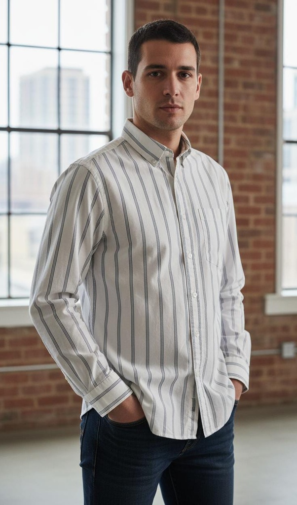 BANANA CAMISA BLANCO RAYAS GRIS 763127B