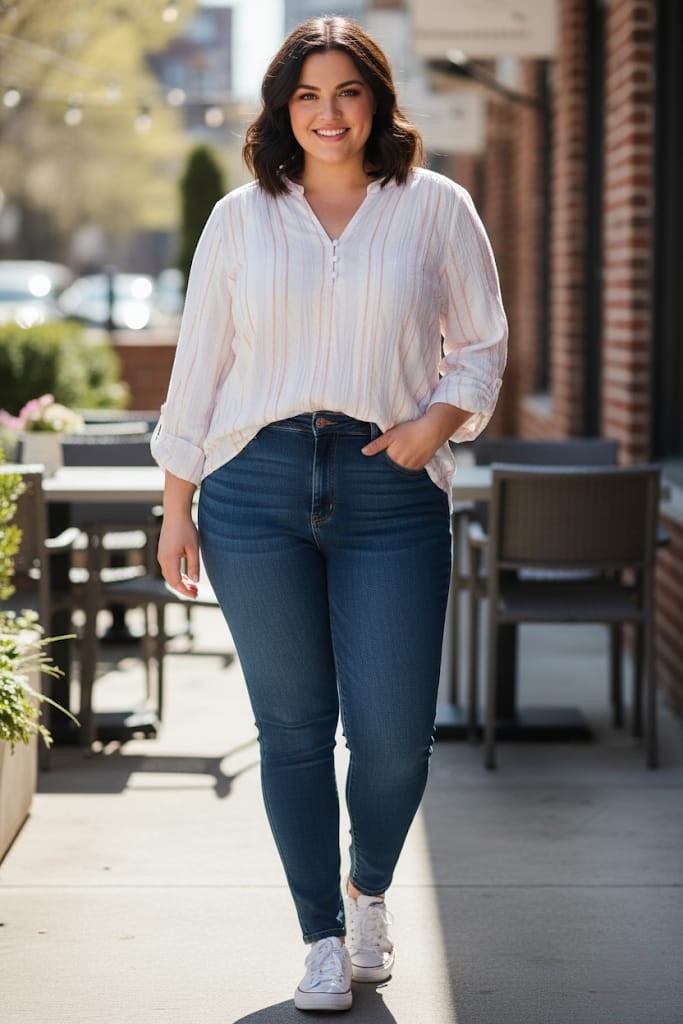 PERCH BLUSA MUJER BLANCO RAYAS AZUL PCR1529