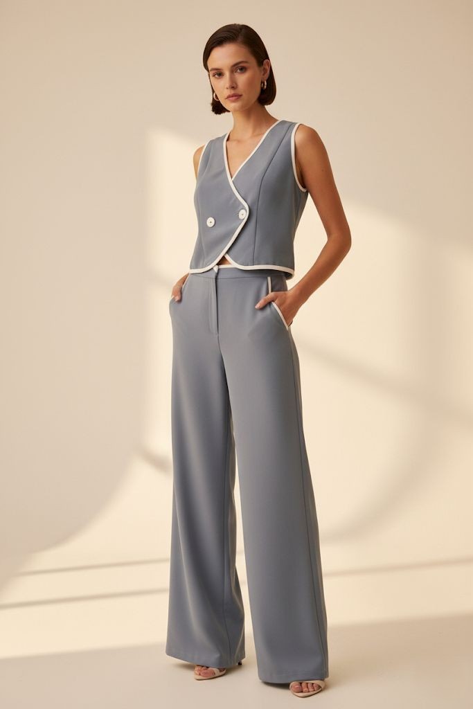 RIVIR SET PANTALON-BLUSA GRIS-BLANCO PO3731