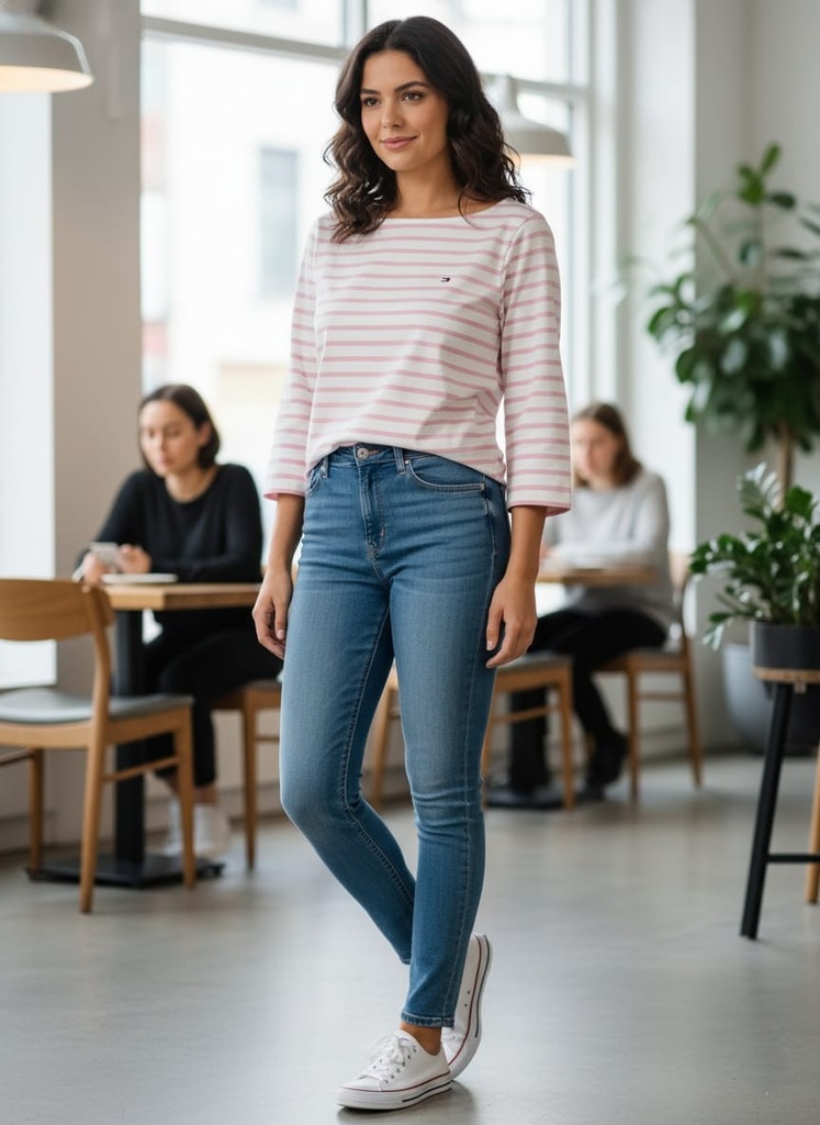 TOMMY CAMISETA BLANCO LINEAS ROSA 76J3515