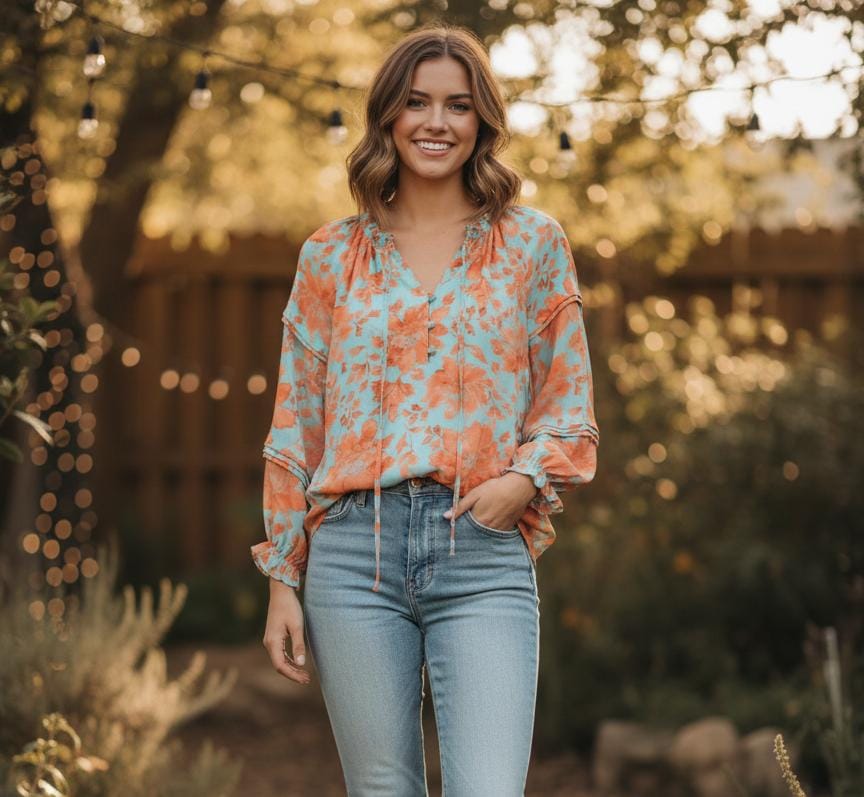 ZAC&RACHEL BLUSA CELESTE FLRS CORAL ST815079K